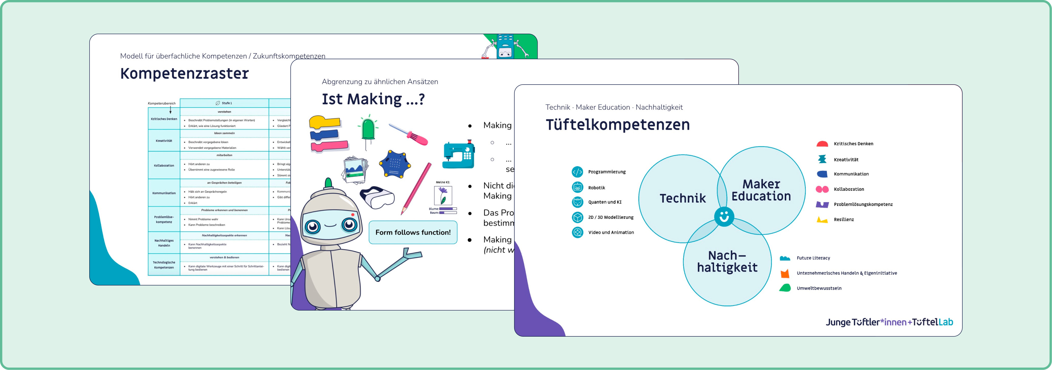 Abbildung von verschiedenen Slides zum pädagogischen Konzept